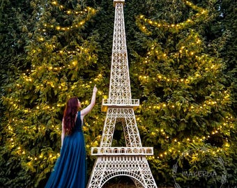 Statua scultura gigante in legno della Torre Eiffel da 2 piedi a 14 piedi a tema parigino, accessorio francese per arco di compleanno, sfondo industriale per loft, decorazione per la casa, regalo da viaggio 3D