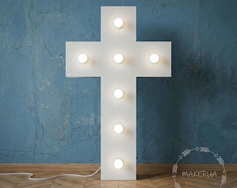 Marquee Cross Baptism Christening Holy Communion Birthday Party LED Sign Light Up Neon Backdrop Prop Baby Nursery Event Saint Booth Decor