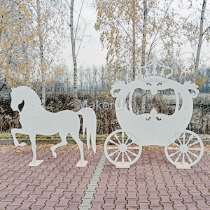 Horse and Carriage, christmas decoration, Horse and buggy, princess carriage, winter ice frozen decor birthday party wedding event prop shop