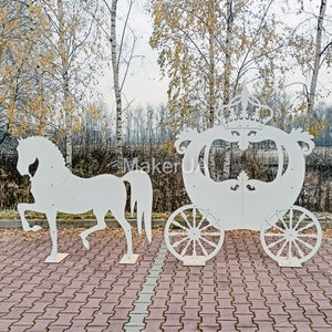 Horse and Carriage, christmas decoration, Horse and buggy, princess carriage, winter ice frozen decor birthday party wedding event prop shop