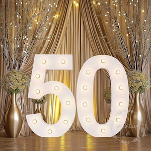 Letrero luminoso con números, letras y símbolos con luces LED, ideal para fiestas de cumpleaños número 50, bodas, fotos de neón y mucho más.