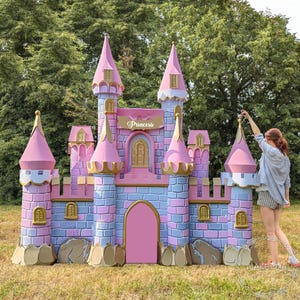 Prinses Kasteel enorme 3D kinderverjaardagsfeestje decoraties koninklijk poppenhuis evenement prop roze meisje achtergrond grote Assepoester koning koninkrijk decor