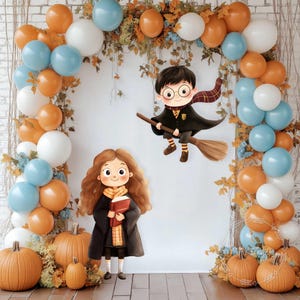 Boy on Broom 1st Birthday Party Girl Baby Shower Wizard School Autumn Decorations Backdrop Arch Wall Sign Cutouts Photo Booth Props Decor