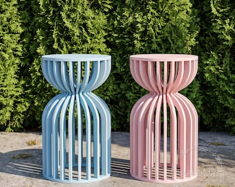 Table Layered Ripple Slatted Plinth Corrugated Wavy Hourglass Waisted Ribbed Event Prop Pink Blue Birthday Party Decor Cake Stand Display
