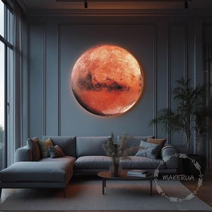 Mars Decor art mural led veilleuse ombre lampe décoration lune système solaire lunaire espace enfant salon terre soleil chambre veilleuse carte