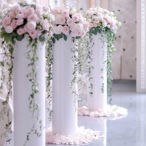 White round column cylinder pillar plinth display stand pedestal table wedding ceremony centerpiece birthday decoration flower floral decor