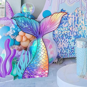 Mermaid Tail Birthday Party Decoration Cute Themed Cutout Princess Event Prop Girl 1st Pastel Backdrop Wood Shell Sign Photo Booth Under Sea