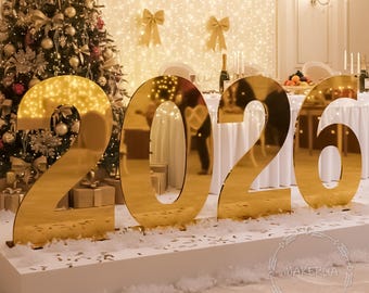 Mirror Gold Numbers Birthday party 2026 new year decorations acrylic decor marquee letters large lifesize event castle backdrop custom props