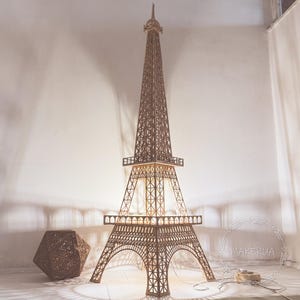 Eiffel Tower Floor Lamp Wooden Paris Interior Design LED Wood France Decor Rustic Japandi Farm House Eco Yoga Style Neon Light Up Decoration