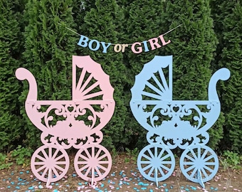 Boy or Girl Party Decoration Carriage Coach Stroller Decor for Baby Shower Gender Reveal Newborn Nursery Pink Blue Balloon Box Princess Room