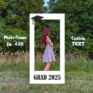 Graduation 2025 Photo Booth Frame – 2m/6.6ft – Custom Text – White Large Party Prop – Class of 2025 Grad Decoration – Senior Photo Backdrop