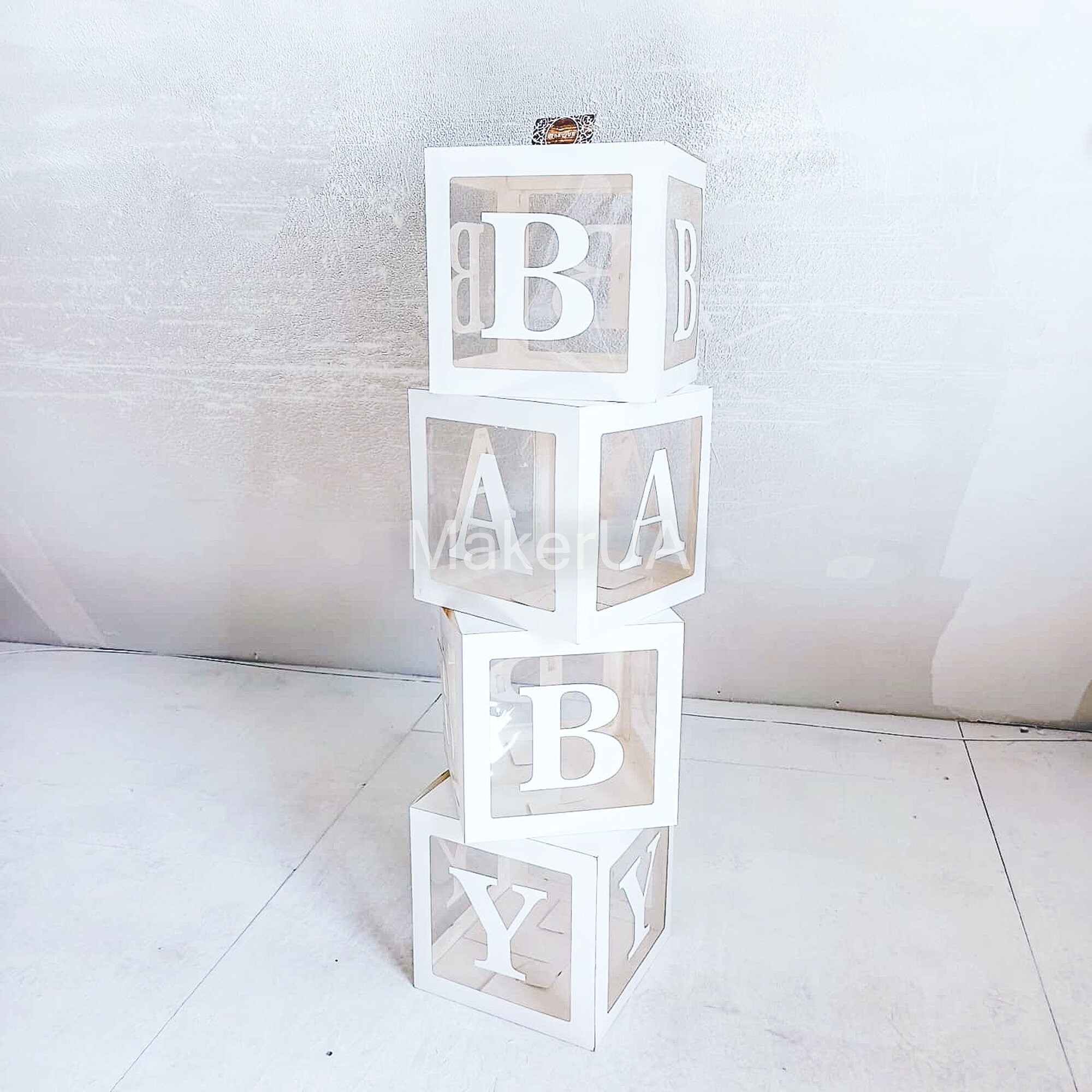 Baby Shower Balloon Boxes, Baby Boxes with 27 Letters ,4pcs Transparent  Baby Blocks for baby shower,Gender Reveal,Wedding，Boy Girl Birthday Party