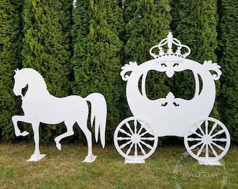 Large Carriage & Horse princess cinderella enchanted party prop unicorn theme decorations candy cart arch backdrop royal decor luxury event