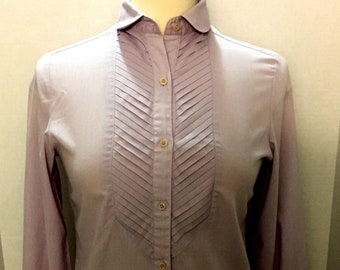 Vintage Haberdasher Lavender Tuxedo Blouse With Diagonal Pleats Size Small