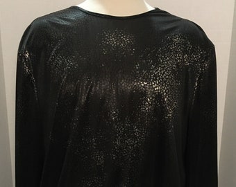 Vintage Lauren Lee Woman Black And Gold Metallic Print Blouse With Elasticized Smocked Hem Size 3X/26W