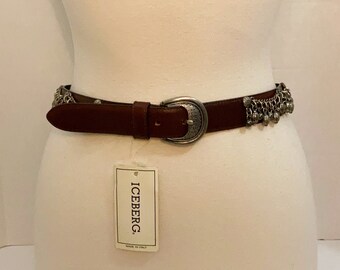 Iceberg Ice Black Leather Gold Tone Round Buckle Chains  display picture 1