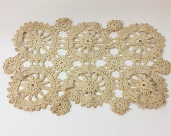 Ecru Crocheted Doily Vintage Mid Century Wagon Wheel Pattern Cottage Core