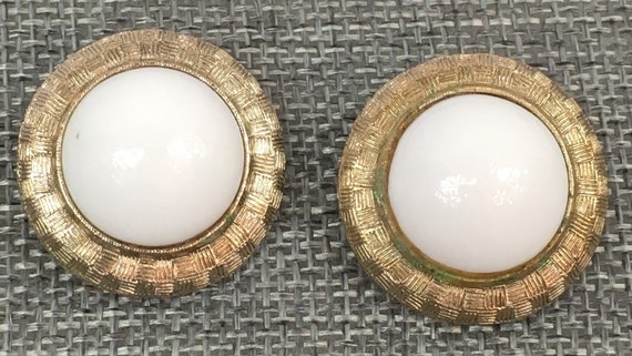 Bergere Signed White Glass Cabochon And Gold Tone… - image 1