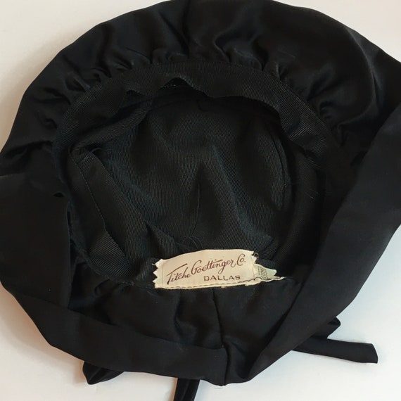 Black Satin Cloche Vintage 1940s 1950s Black Hat … - image 7