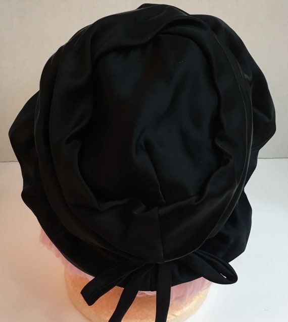 Black Satin Cloche Vintage 1940s 1950s Black Hat … - image 4