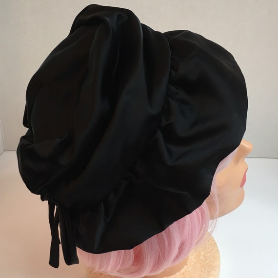 Black Satin Cloche Vintage 1940s 1950s Black Hat … - image 1