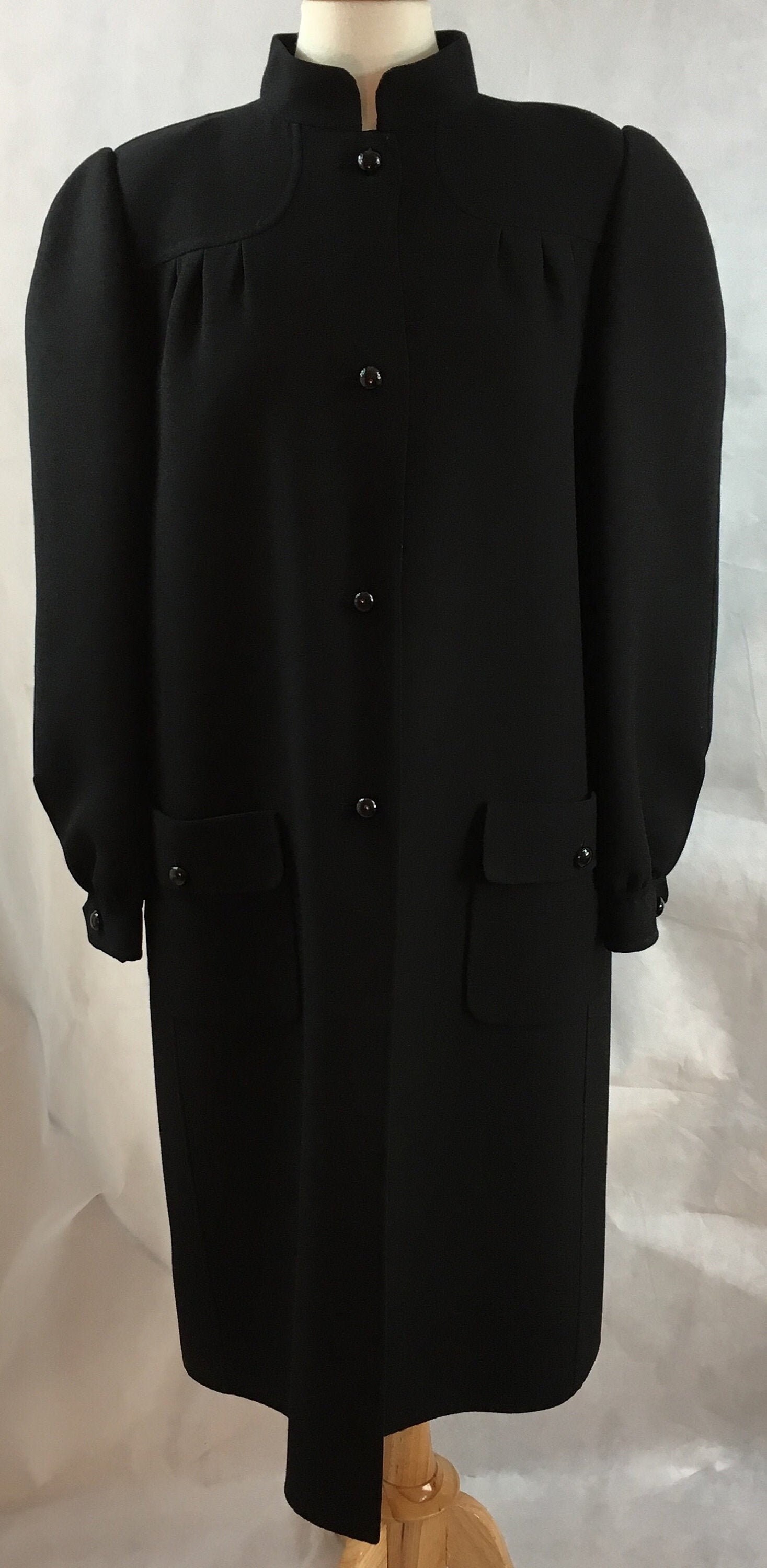 Andre Laug Roma Black Wool Coat Vintage 1970s Size 12 | Etsy