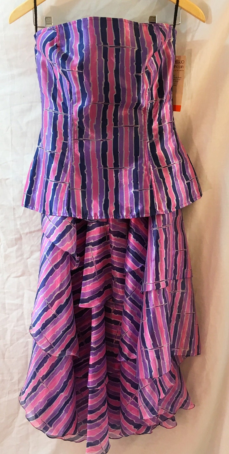 Vintage 1980s Cristina And Jan Barboglio NWT 2 Piece Evening Dress Strapless Top And Flounced Skirt 