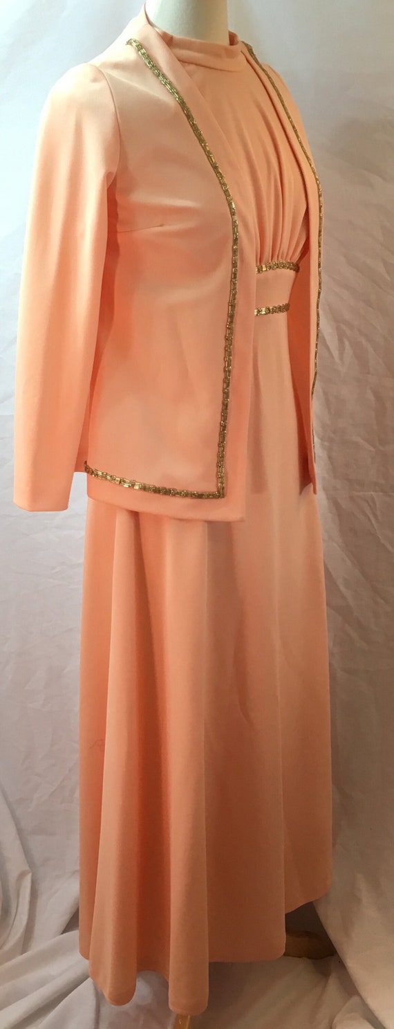 Vintage 1960s Peach Knit Long Evening Dress And J… - image 3