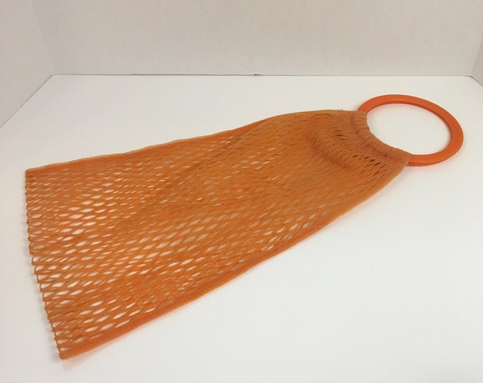 Vintage Orange Plastic Mesh Shopping Bag With Round Handles Net Market Bag Etsy