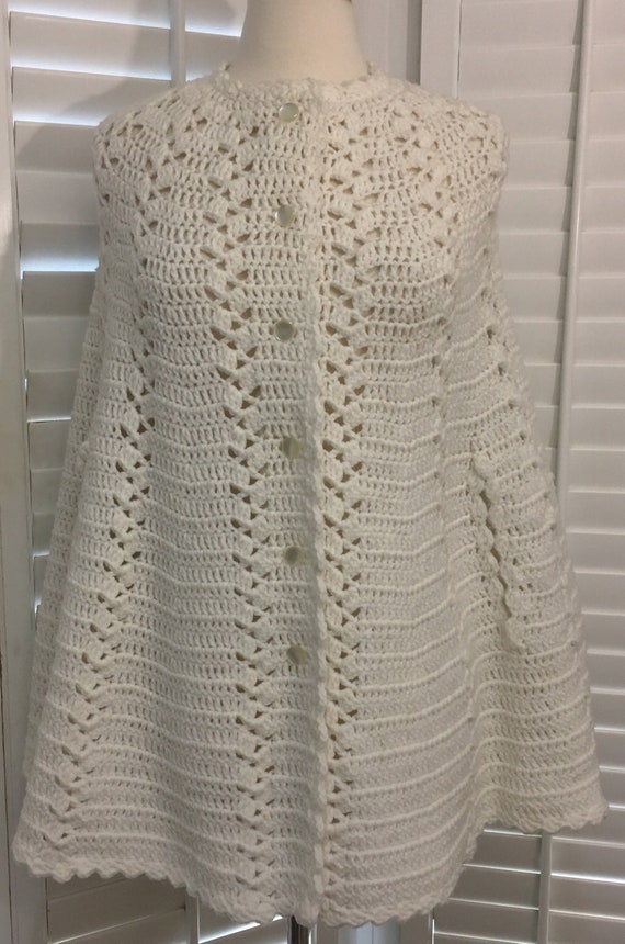 Pull Vintage Châle Crochet Couleur Off-white - Acrylique, Fait Main, Occasion