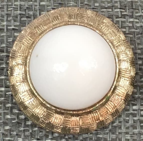 Bergere Signed White Glass Cabochon And Gold Tone… - image 2