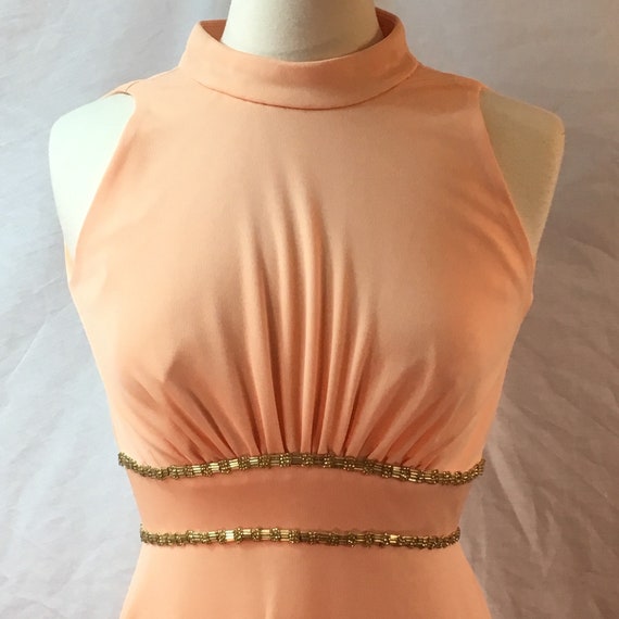 Vintage 1960s Peach Knit Long Evening Dress And J… - image 2