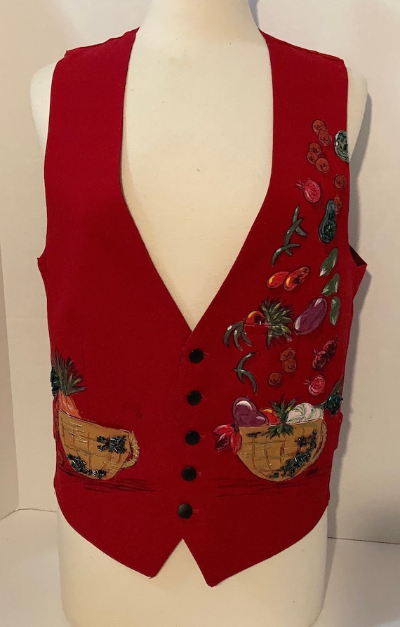Vintage Hand Painted Red Menswear Vest With Vegeta