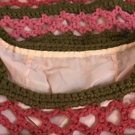 Crocheted Sweater Vintage Handmade 1970s Pink Bro… - image 7