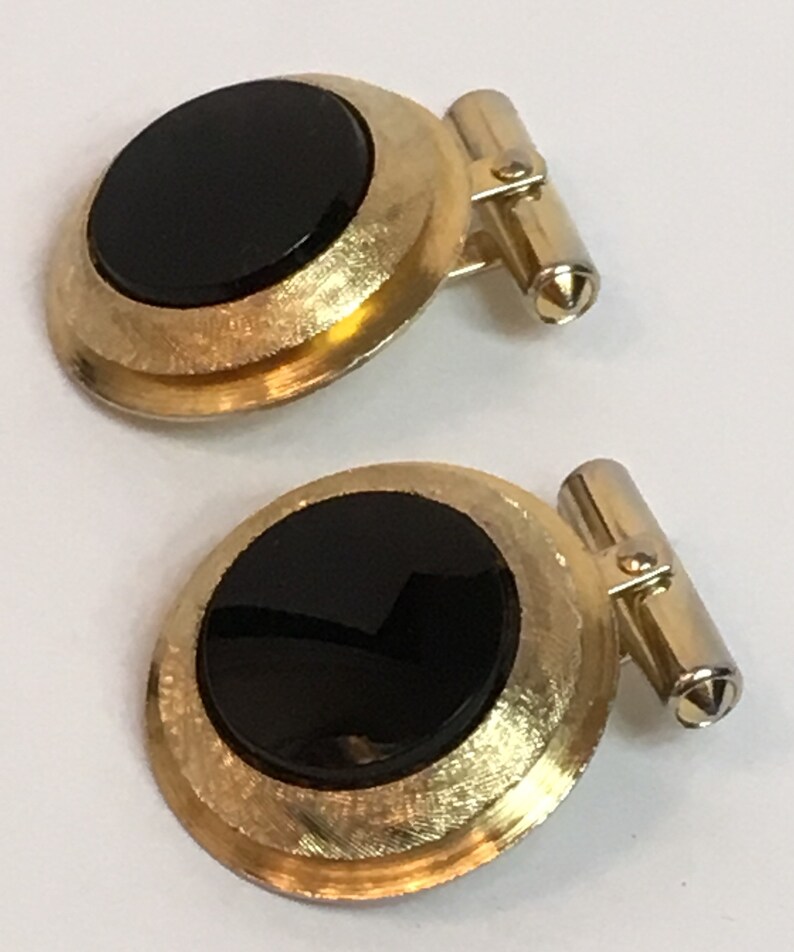 Destino Cufflinks Tie Tack Vintage Onyx Gold Father's Day Gift Dad Gift