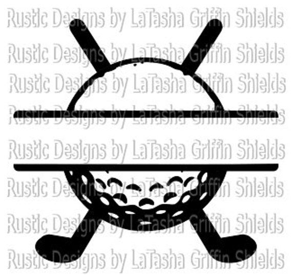 Golf Ball & Clubs Split SVG and DXF Monogram Last name | Etsy