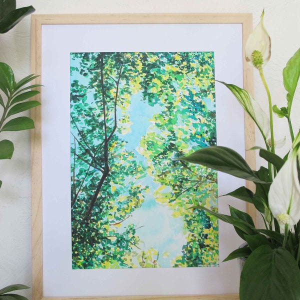 Arbre dans le ciel, peinture original à l'aquarelle