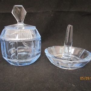 Vintage blue glass ring stand and trinket pot