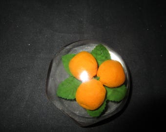 Paperweight ecapsulated fruit.