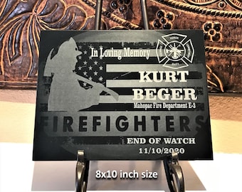 End of Watch Firefighter Custom Designed Memorial, Custom Designed Memorial Stones, Firehouse Memorial, Laser Engraved Solid Marble Stone