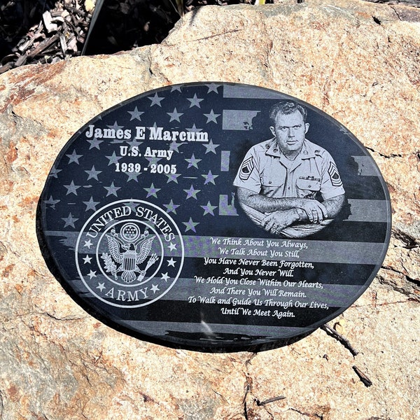 Custom Design Veteran Stone Memorial, Military Soldier Memorial, Personalized Garden Memorial, Original Photos or Artwork Engraved on Stones