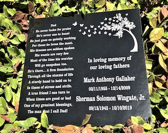 Mom or Dad Custom Engraved Personalized Garden Memorial Stone, Laser Engraved Marble, Garden Stone Marker, Outdoor Memorial Stone