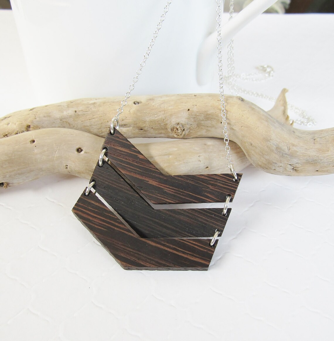 Wood Chevron Necklace Triple Chevron Pendant Geometric | Etsy