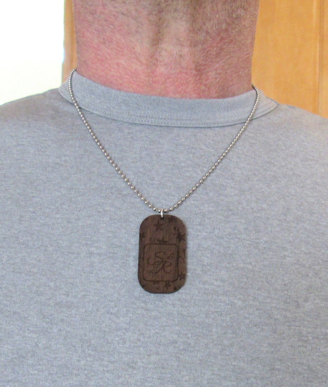 Mens or Womens Dog Tag Necklace Personalized Wood Dog Tag Etsy
