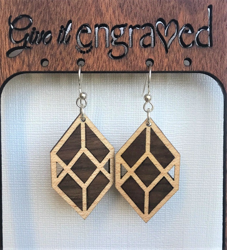 Wood Inlay Diamond Box Earrings Custom Design Contemporary Etsy