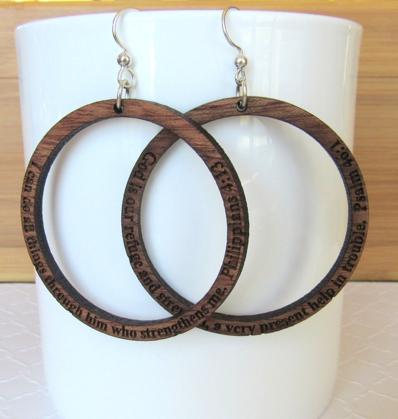 Engraved Inspirational Bible Verse Wood Hoop Earrings Laser Etsy