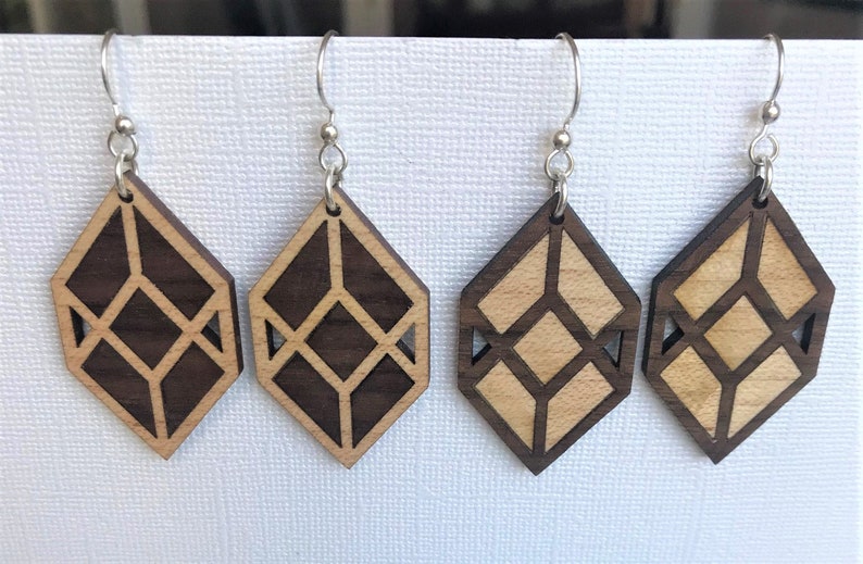 Wood Inlay Diamond Box Earrings Custom Design Contemporary Etsy