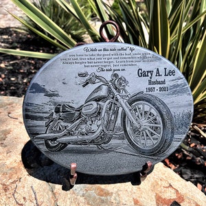 Motorcycle Rider Custom Designed & Engraved Memorial, Biker Memorial Plaque, Biking Enthusiast Plaque, Engraved Memorial Stone, Stone Marker