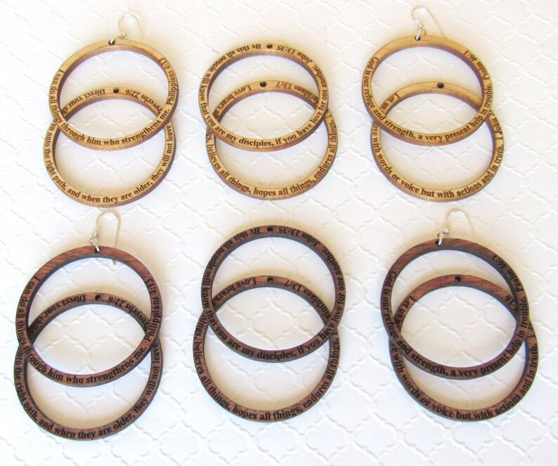 Engraved Inspirational Bible Verse Wood Hoop Earrings Laser Etsy
