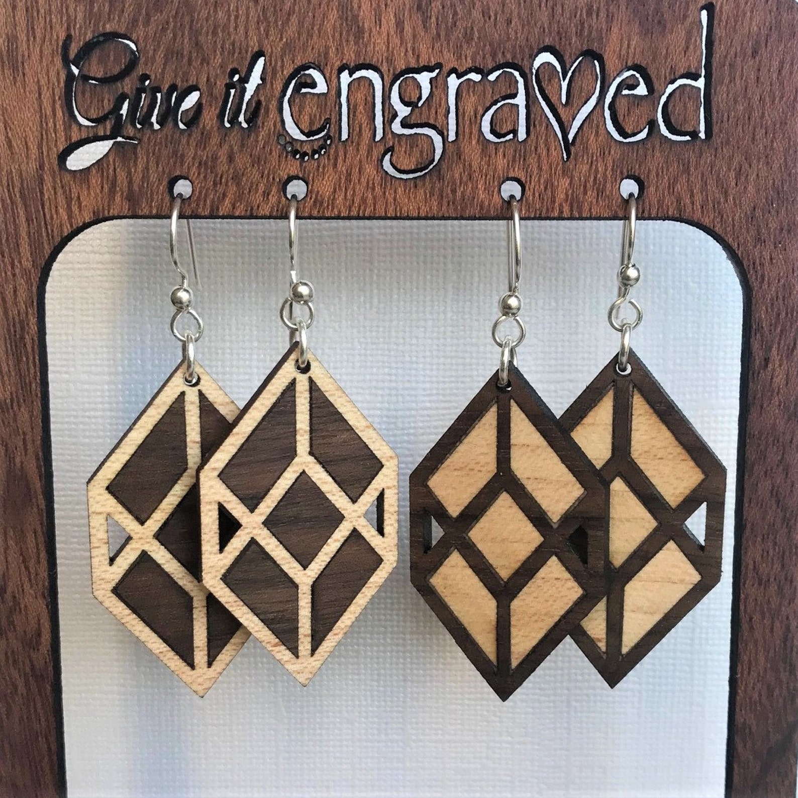 Wood Inlay Diamond Box Earrings Custom Design Contemporary Etsy